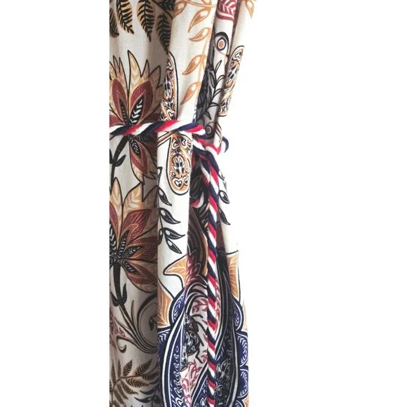 Farm Rio Paisley Print Midi Dress Medium Belted Tassel Side Slits 100% Cotton - Picture 4 of 10